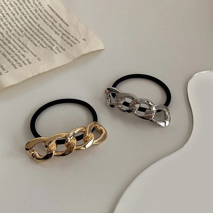 Korean simple metal brushed hair rope high elasticity hair tie hair bands for women