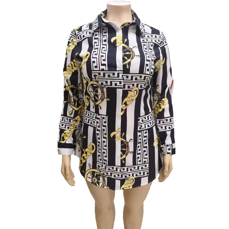 Оптовая продажа длинный рукав Плюс Размер Топы с принтом женские блузки женские топы Модные