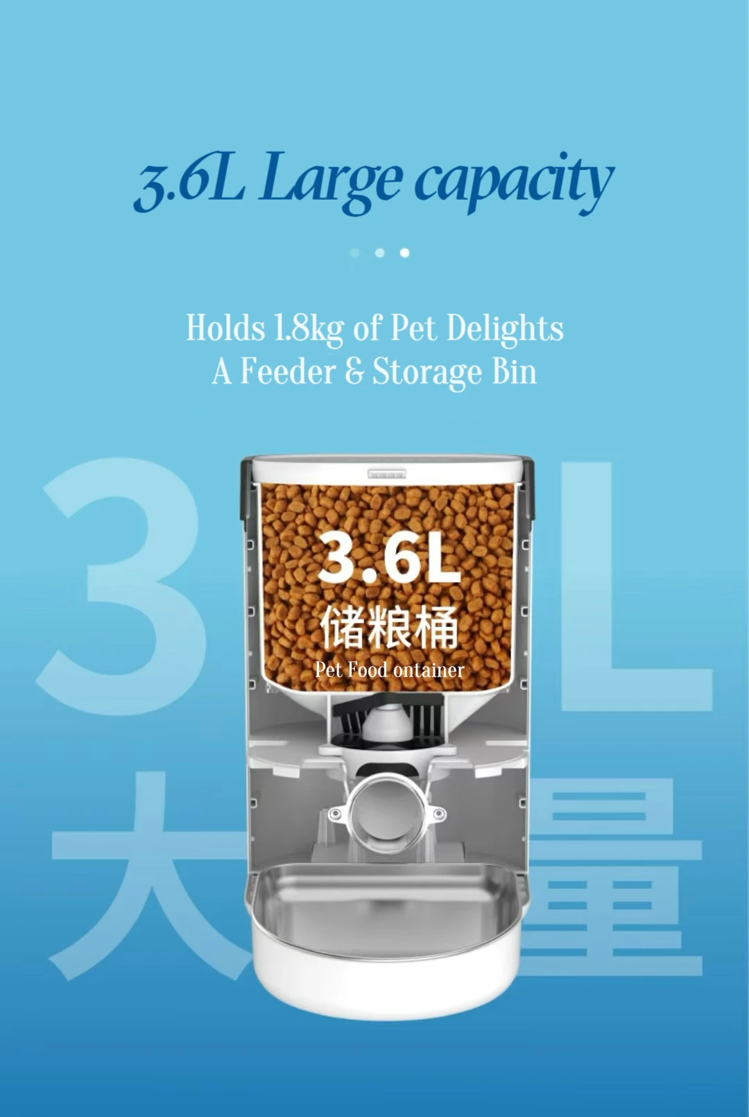 3.6L Pet Smart Feeder with Sloping Bowl Phone App Remote Control Wifi Two-way Audio for Fresh-Keeping