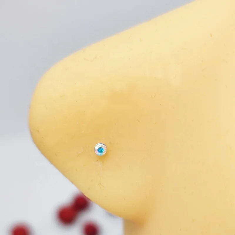 22g 925 sterling silver Tiny 1.2MM AB Nose Stud Ring Piercing Nose Bone I Shaped Nose pin body jewelry