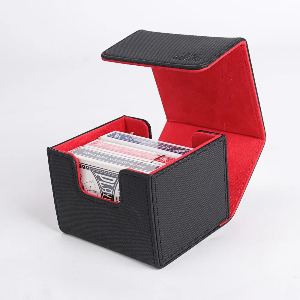 Custom Flap Storage Outdoor Trading Yugioh Tarot Playing Holder Sidewinder Flip PU Leather Deck Cards Collection Box with Magnet