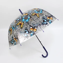 Most popular straight auto open cheap Transparent  Easy Grip Handle and Windproof umbrella butterfly umbrella