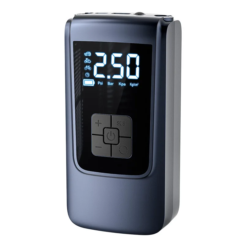 Portable Air Compressor Car Rechargeable Tire Inflator Pump LED Flash Screen With Nozzle Set for Car, Motor, Bike, Ball