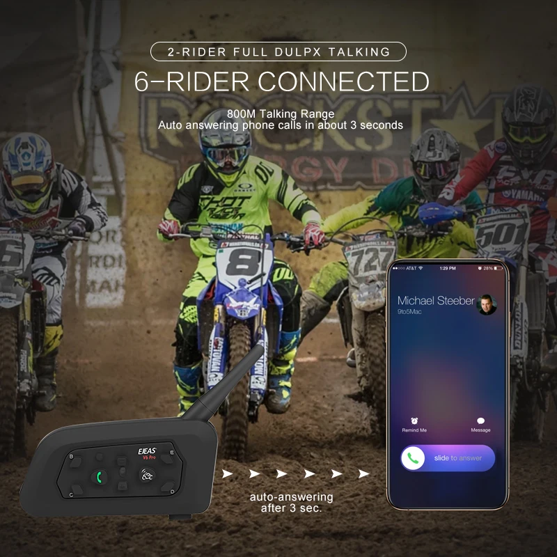 EJEAS V6 6 riders connect 800m waterproof Bluetooth headset motorcycle intercom