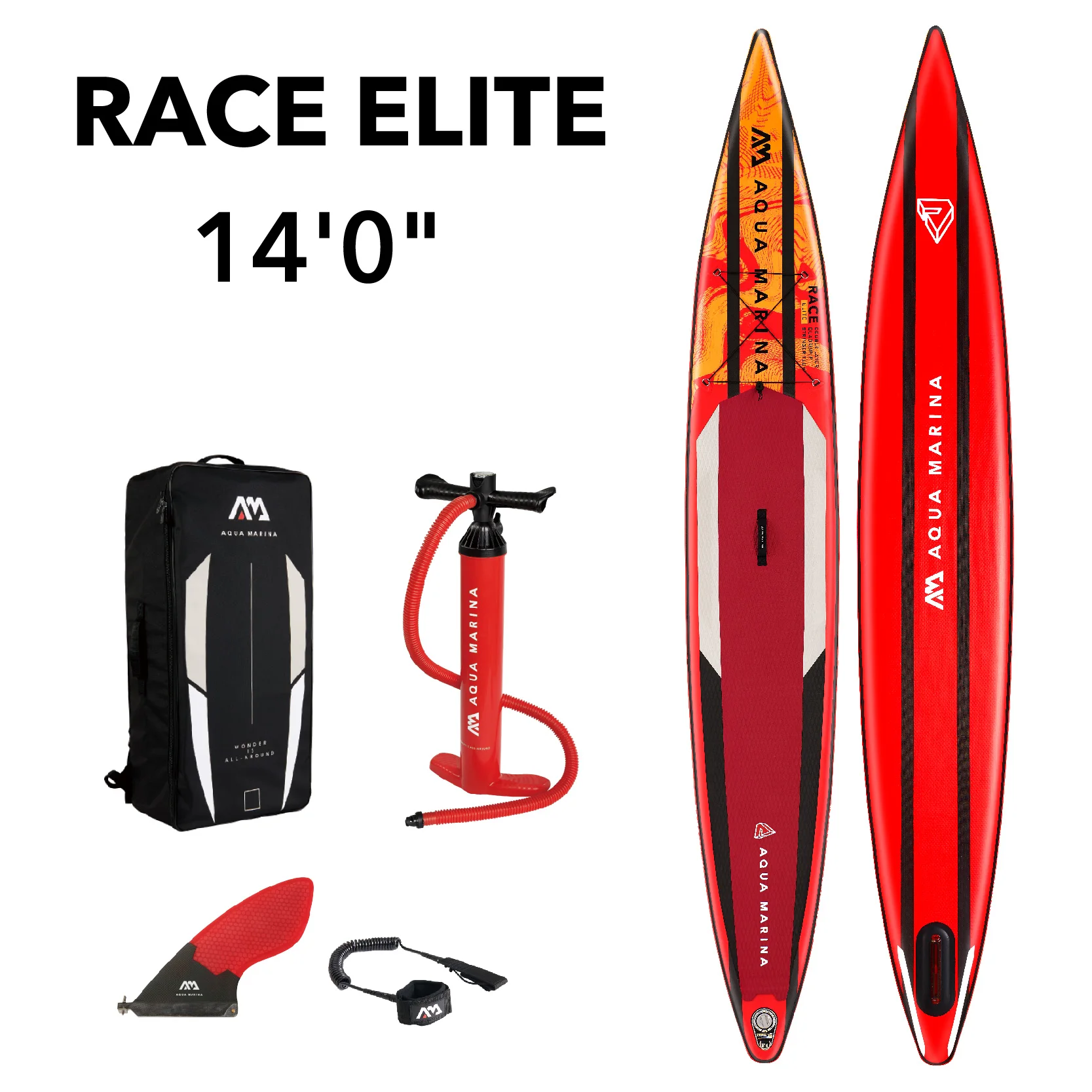 Aqua Marina Race Elite - Race Inflatable Stand-up Paddle Board (iSUP), 4.27m/15cm, with coil leash and fiberglass racing fin