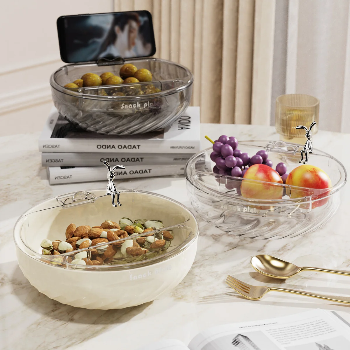 Wholesale Lazy Dry Fruit Plate Customized Livingroom Home Snacks Tray Double Drained Fruit Bowl Fruit Basket Plate
