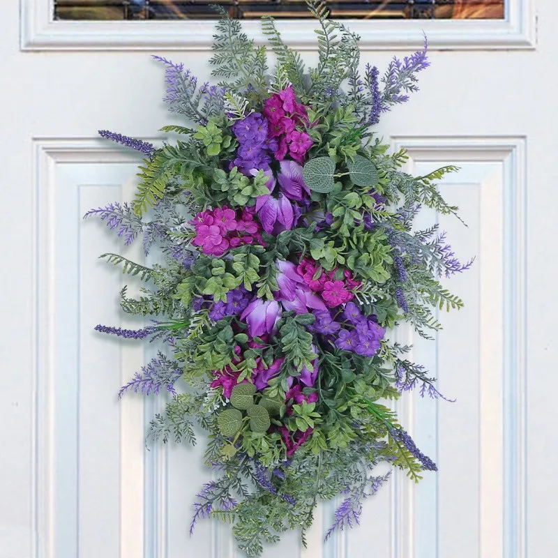 Purple tulip Door Hanging clove Tulip hyacinth hydrangea flower Colorful spring and summer garland home decor