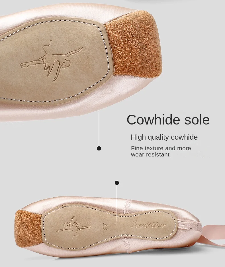 Professional satin Soft Ballet Pointe Shoes with Ribbons leather tips ballet pointed dance slippers customized