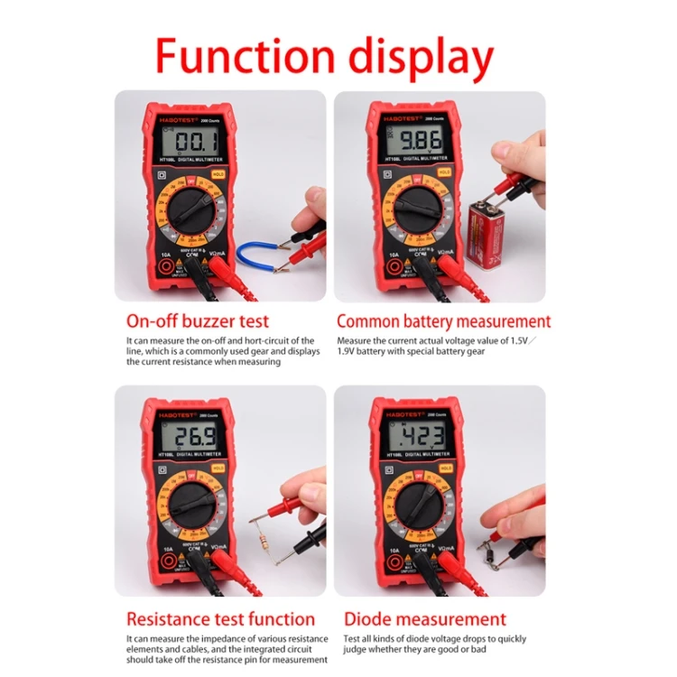 HT108L 600V 10A LCD Digital Multimeter DC Voltage Diode Frequency Multitester Current Tester