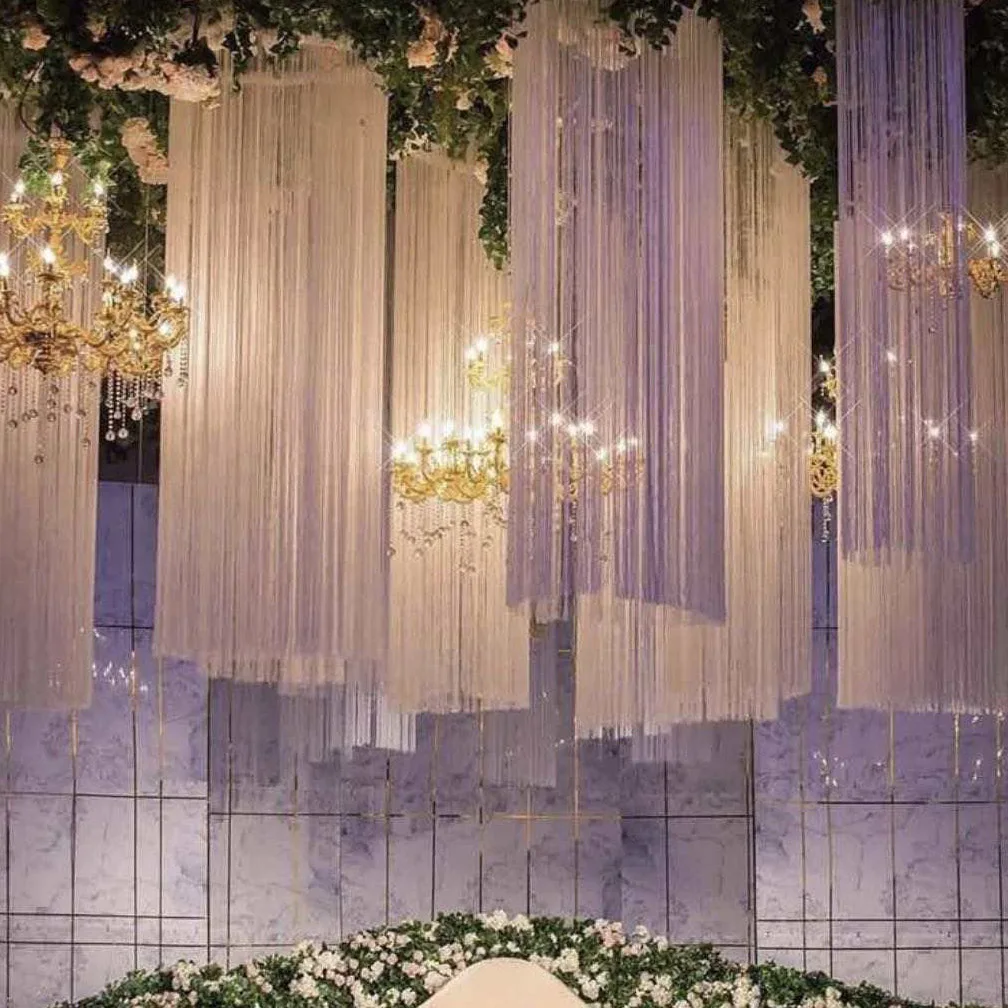 Wholesale white beige black String Flower Crystal Curtain Round For Wedding Ceiling Decoration