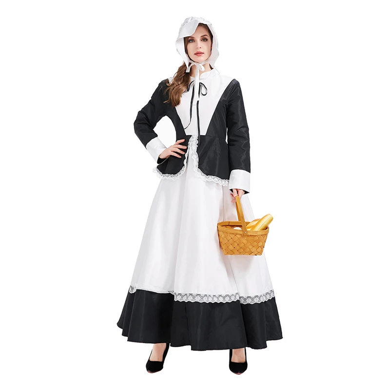 Carnival Halloween Lady Little House On The Prairie Costume American Pioneer Pilgrim Playsuit Cosplay Fancy Party Dress
