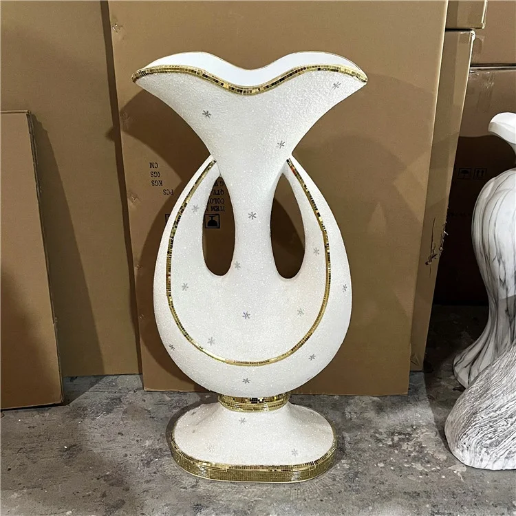 wholesale modern luxury tall big large floor vase gold white flower pot set