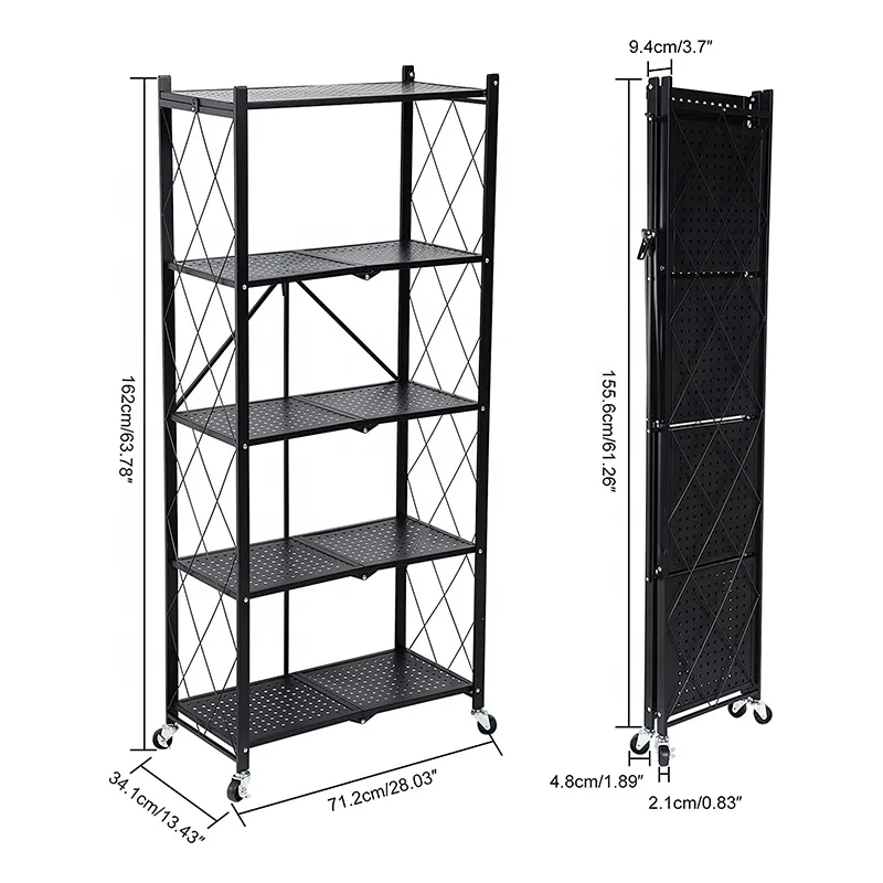 3/4 /5 Layer Home Storage Removable Metal Durable Folding Shelf Lightweight Display Kitchen Storage Rack Folding Rack
