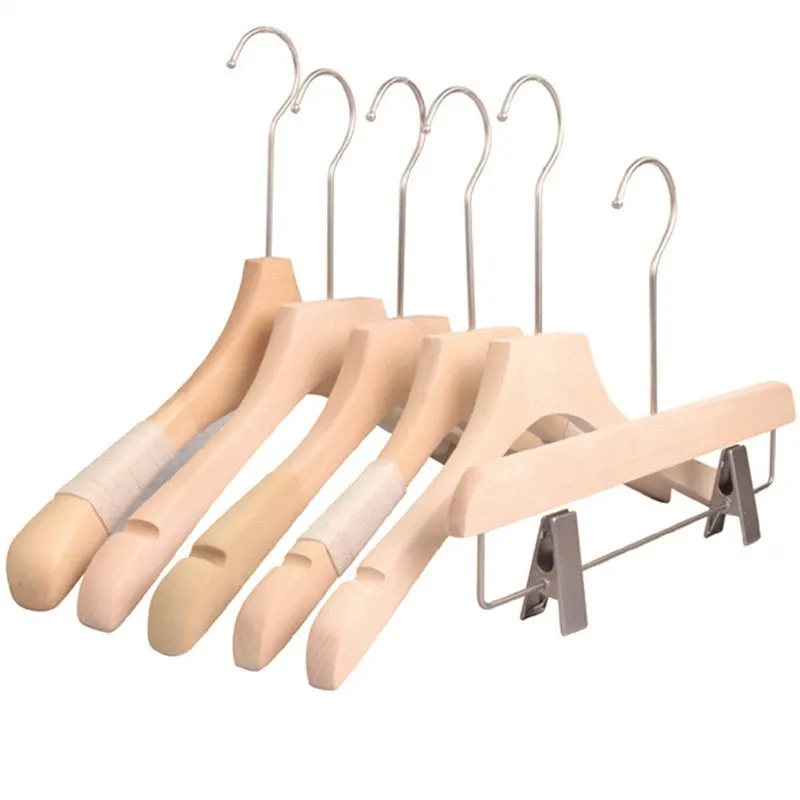 European Luxury Straight Wooden Hangers Rack with Custom Logo for Wedding Dress Uniform Skirt Jacket Pants Clothes Wood Hangers