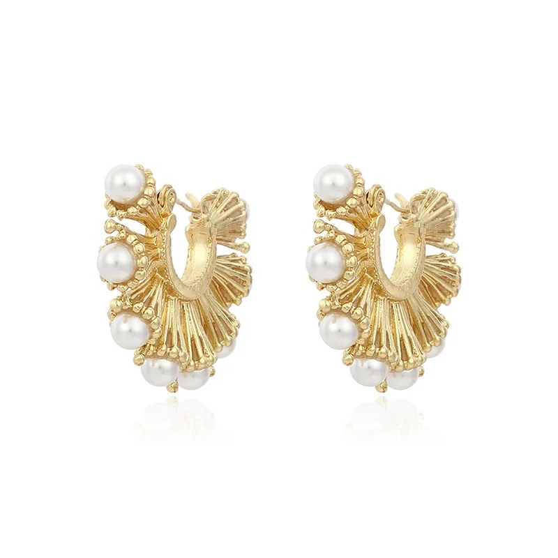  Bohemia Sector Drop Earrings Gold Peal Romantic Women