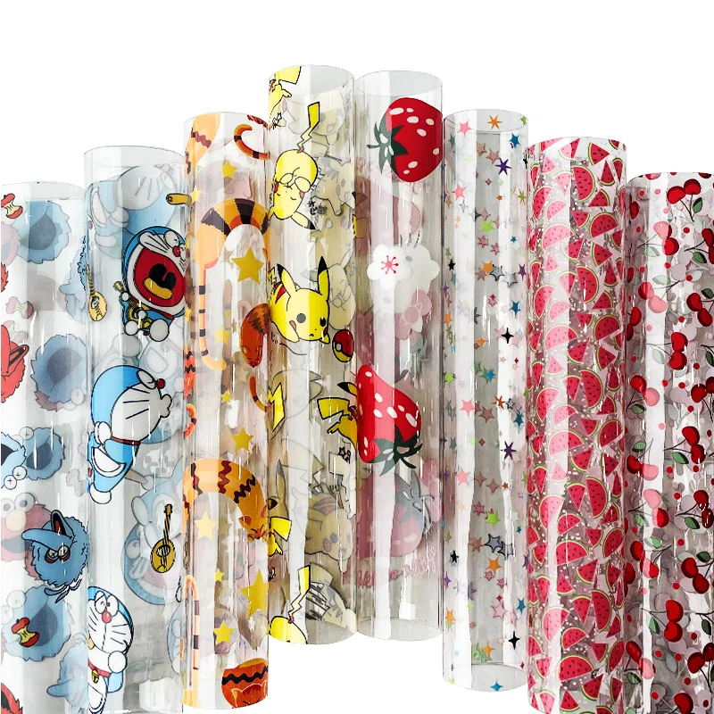 Custom UV Printing TPU  Plastic Cartoon Pattern Design Eco Friendly Transparent Vinyl Fabric Clear TPU Vinyl By The Yard