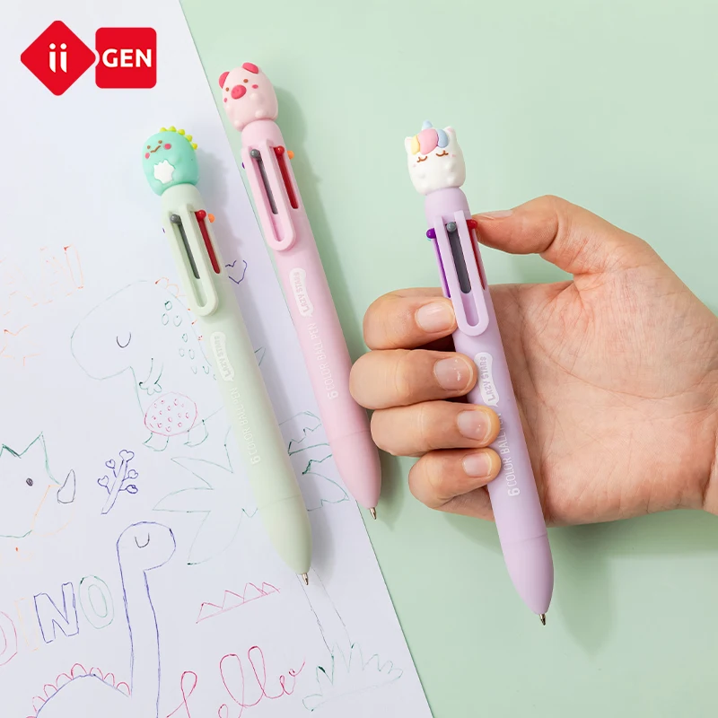 IIGEN  Multi color Ballpoint Pen 0.5 mm 6 Colors  Retractable Animal Ballpoint Pens  School Supplies kawaii pen