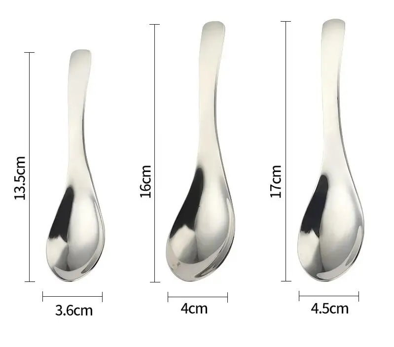 High Quality Food Grade 304 Stainless Steel Round Spoon Silver Dessert Dinner Rice Soup