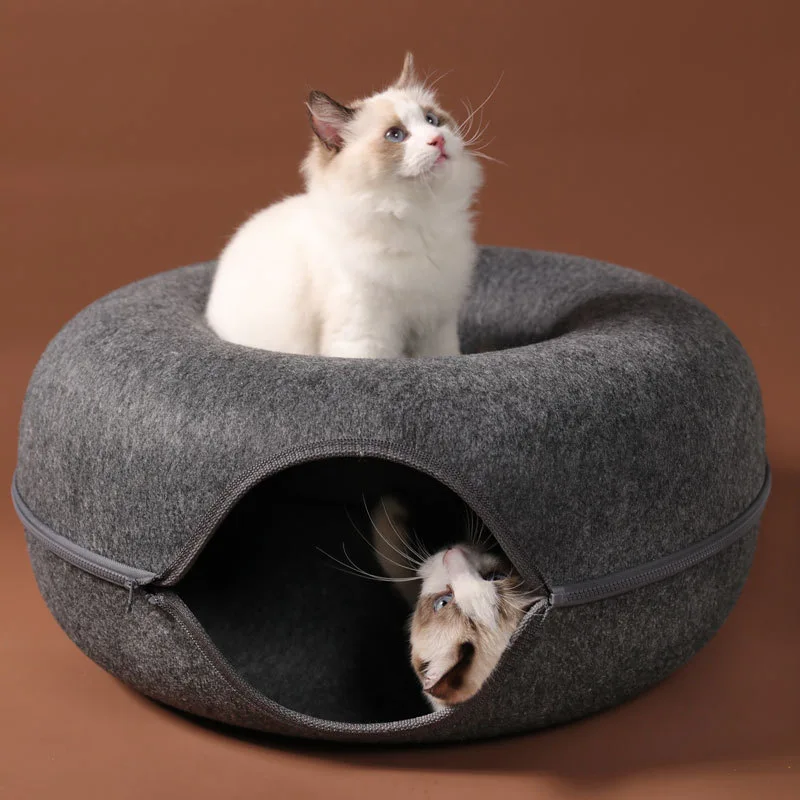 Wholesale Donut Shaped Cat Cave Hard Felt Cat Donut Tunnel Bed Factory Bag Cat Nest