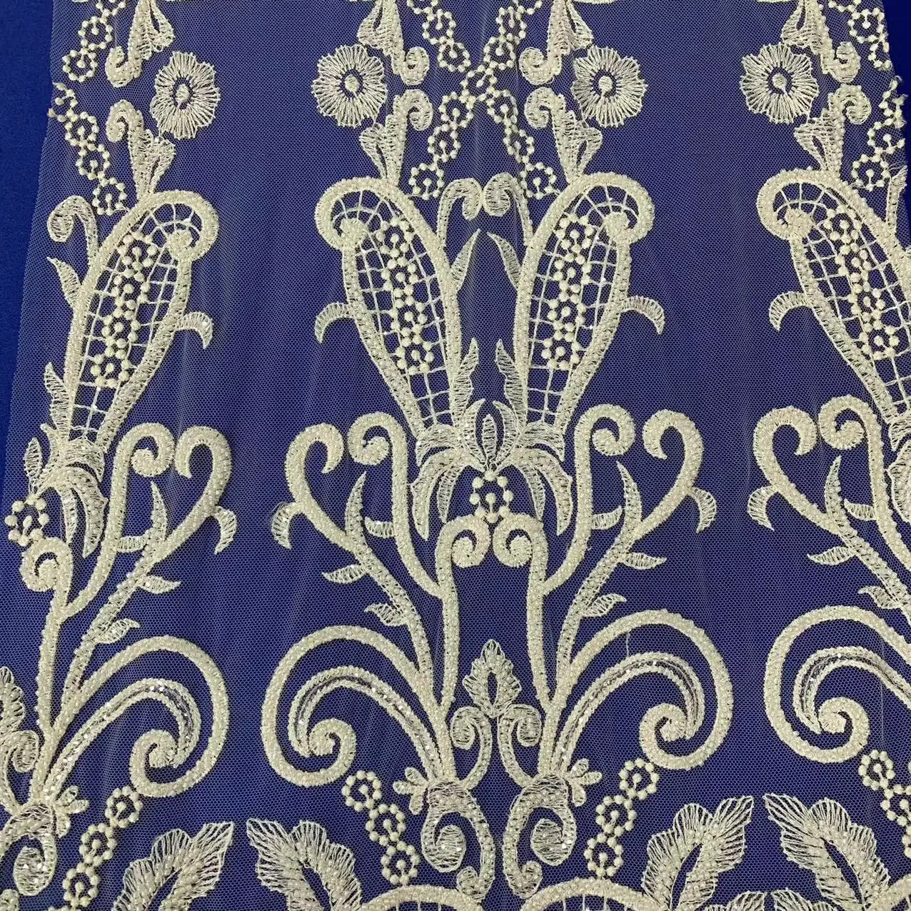 2022 new design with muchine beads and sequins for wedding dress and evening dress embroidery lace fabric