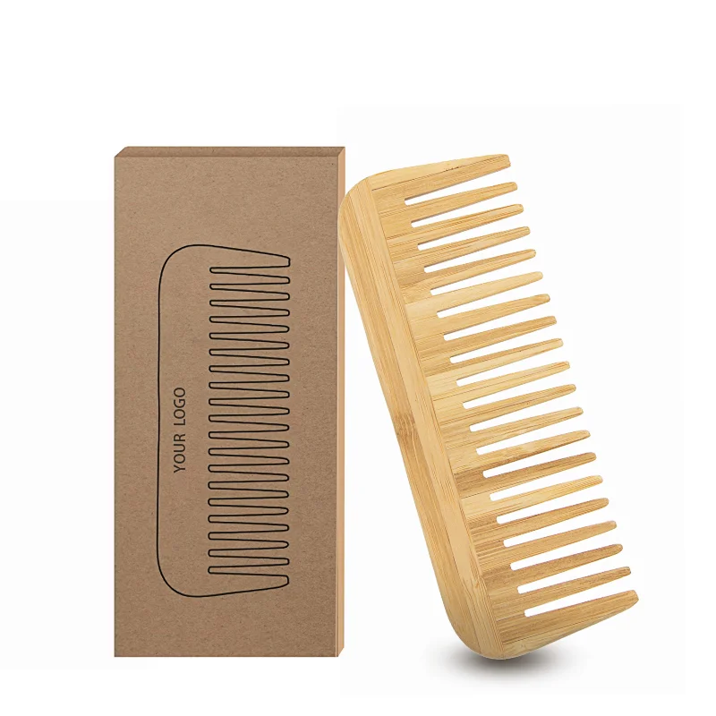 Eco-friendly Custom Logo Anti-static Handmade Bamboo Comb Hot Selling Wood Wide Tooth Wooden Hair Comb