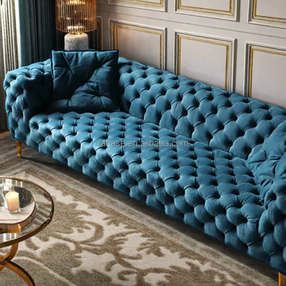 Professional Manufacture Contemporary Velvet Chesterfield Sofa Set for Living Room or Salon Cheap Price