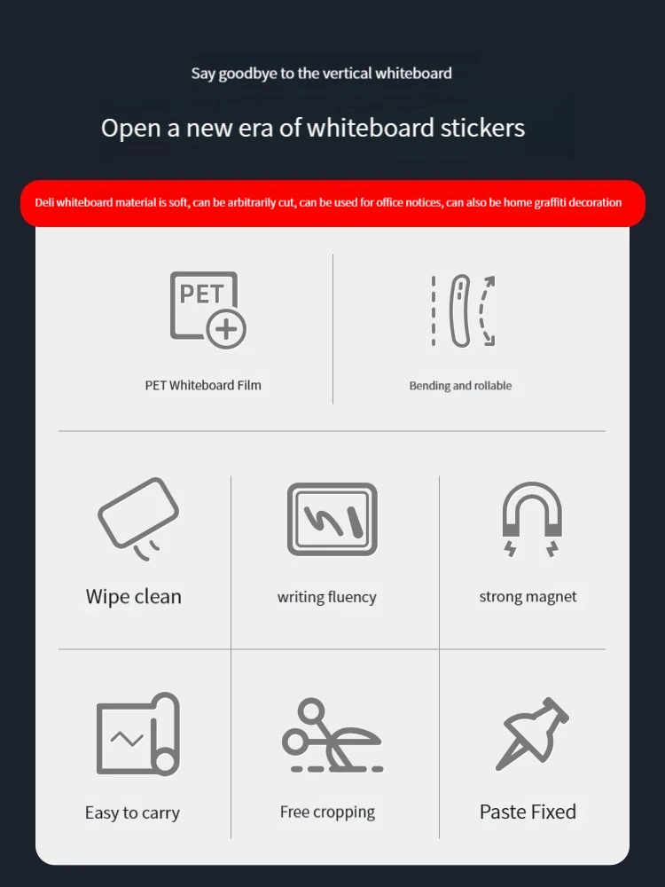 Deli MF12 whiteboard, wall sticker, writing board, magnetic office, home blackboard, no damage to the wall, graffiti paper