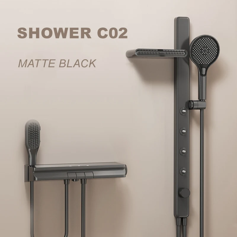 2024 Voriva Hot sale Intelligent gray shower set Wall mounted multifunctional LED rainfall Shower Head Sets