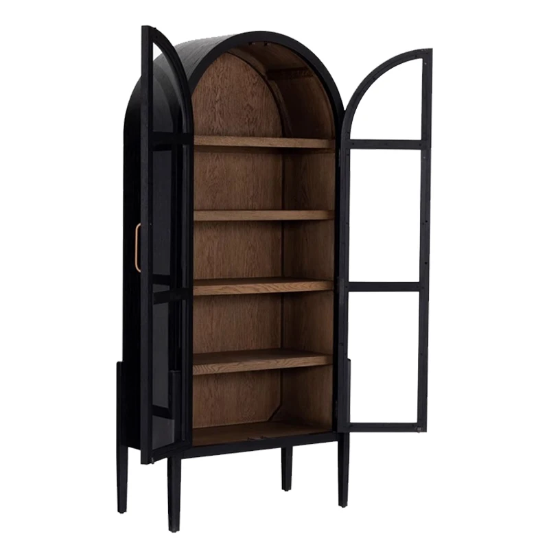 American solid wood antique cabinet living room home black arch decorative cabinet glass door dustproof locker custom