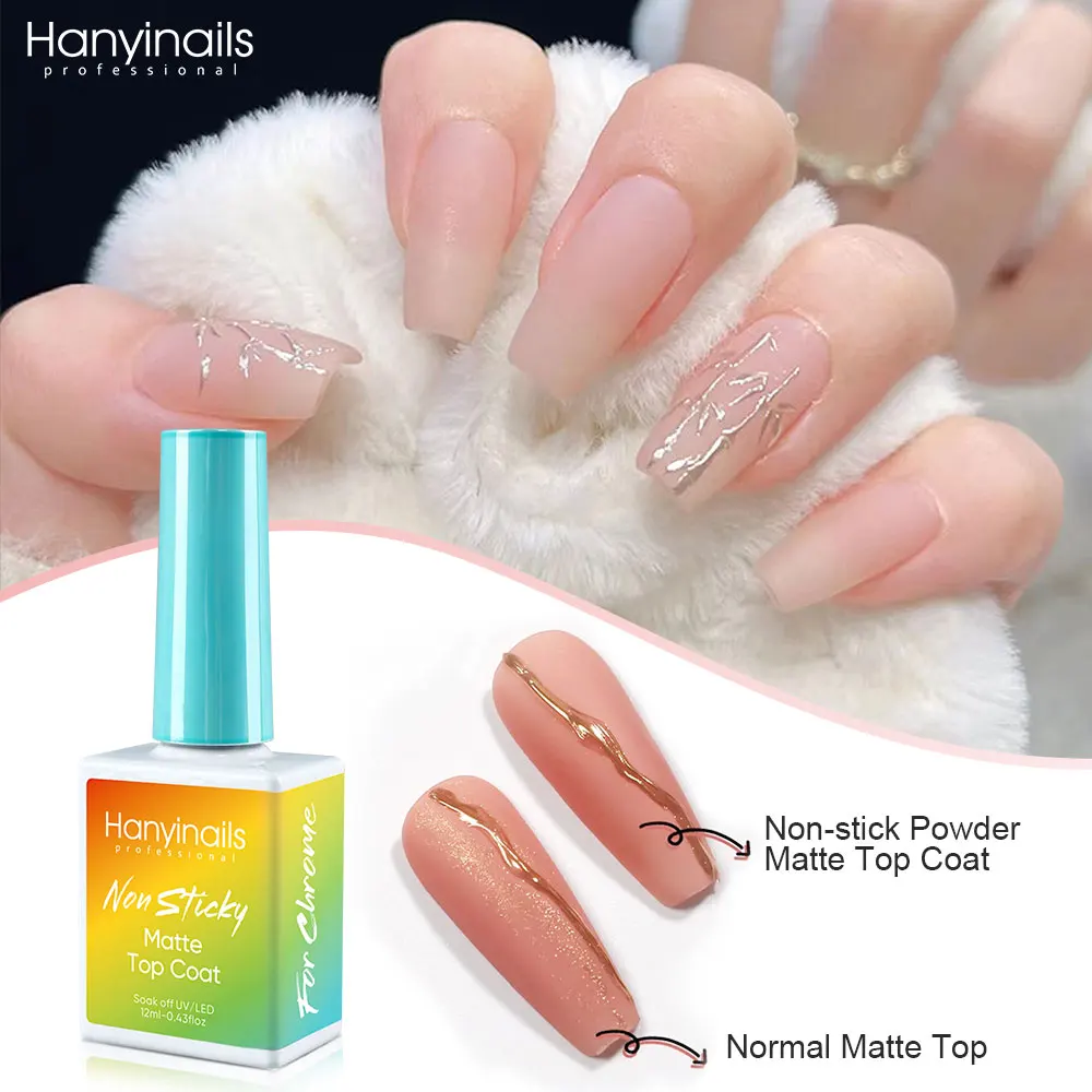 Hanyinails Anti Powder Adhesion Matte Top Coat No Yellow No White Perfect Velvet Matte Finish Non Sticky Powder Matte Top Coat