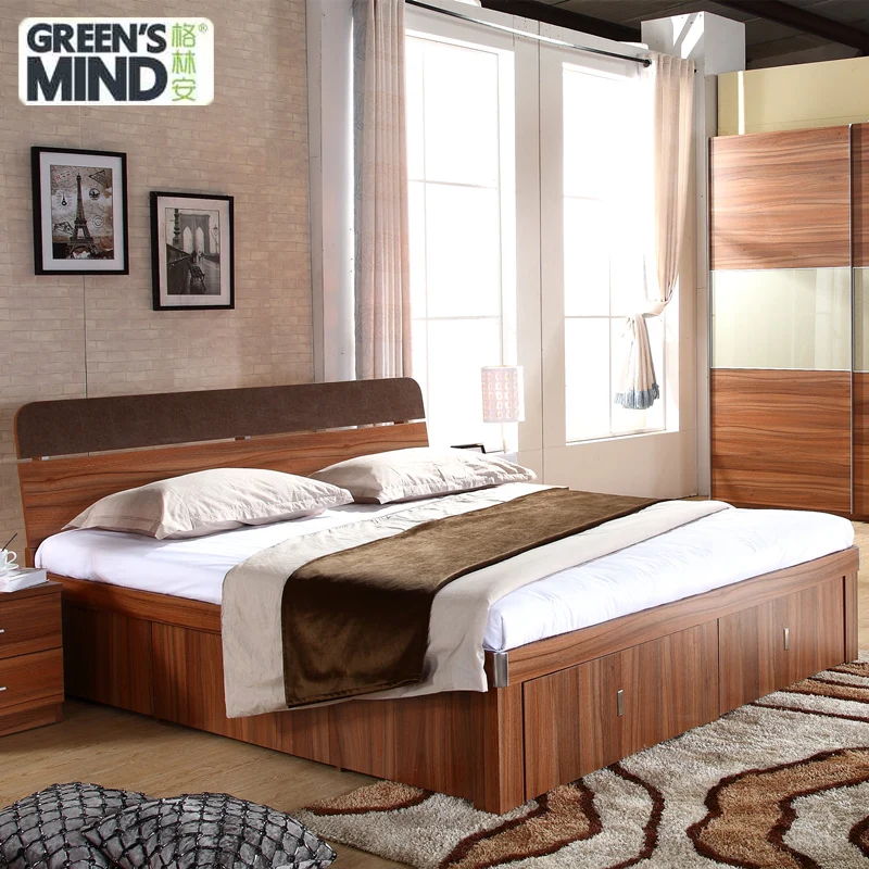 
Gelinan simple bedroom furniture solid wood 1.8 king bed drawers bed height box storage bed. 