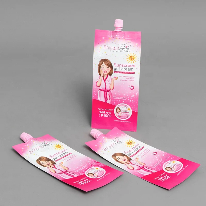 Custom Logo Small Packaging Sample Liquid Facial Face Cream Spout Pouch Sachet For Cosmetic