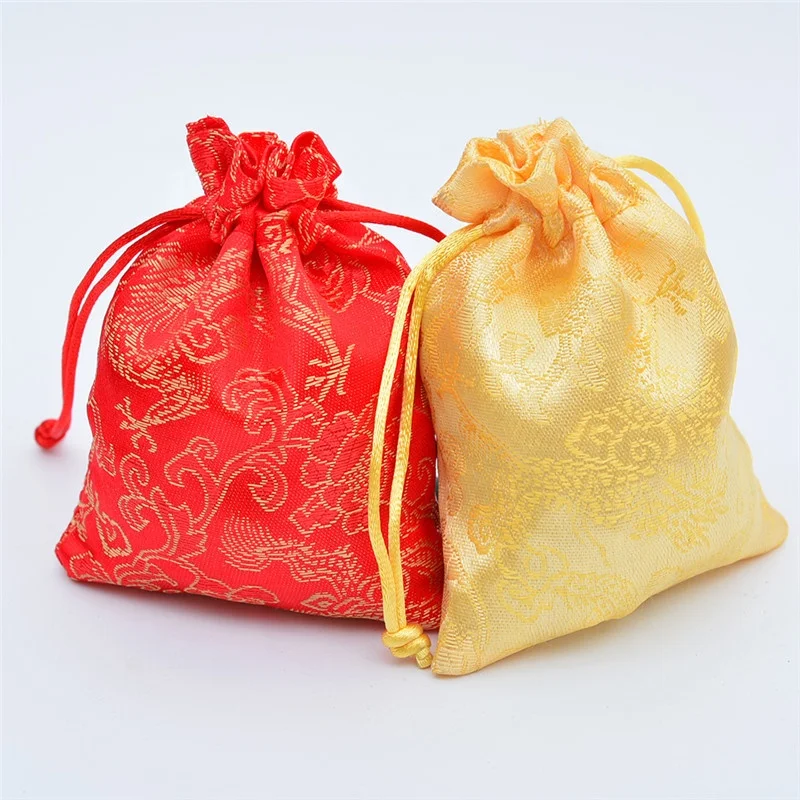 Wholesale 10*12cm Chinese Style Satin Silk Drawstring Bag Lucky Gift Pouch