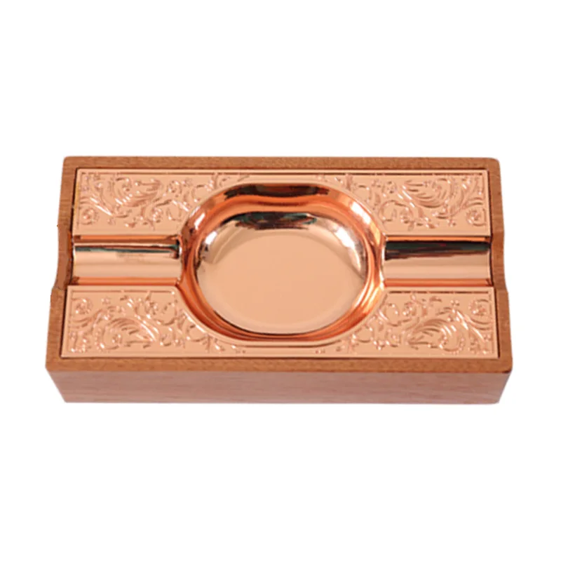Luxury Ashtray and Cigar Holder Gift Set Custom Logo Rose Gold Metal with Wooden Accessories for Cigars
