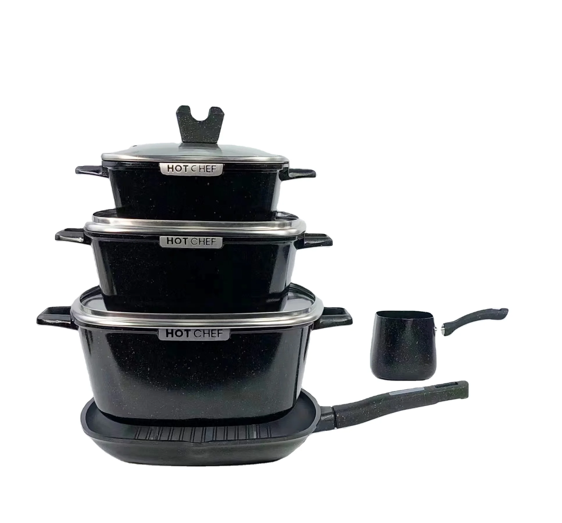 8PCS Square Shape  Die Cast Aluminum Cookware Sets with Nonstick Casseroles Fry Pan Coffee Pots