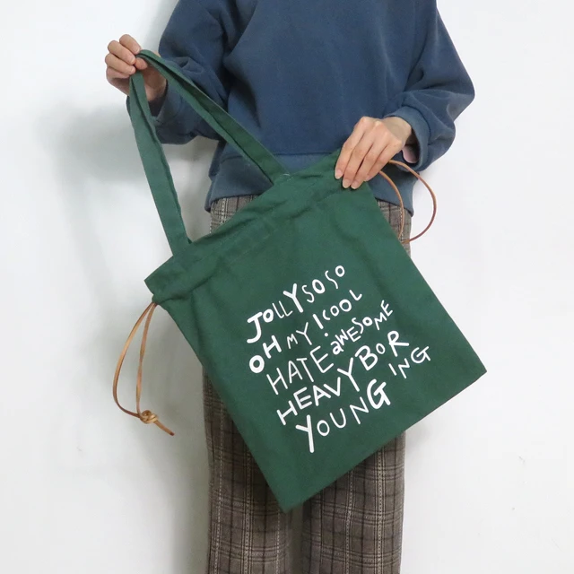 Custom Shopping Carry Grocery Shoulder Canvas Recycled Drawstring Korean Tote Bag