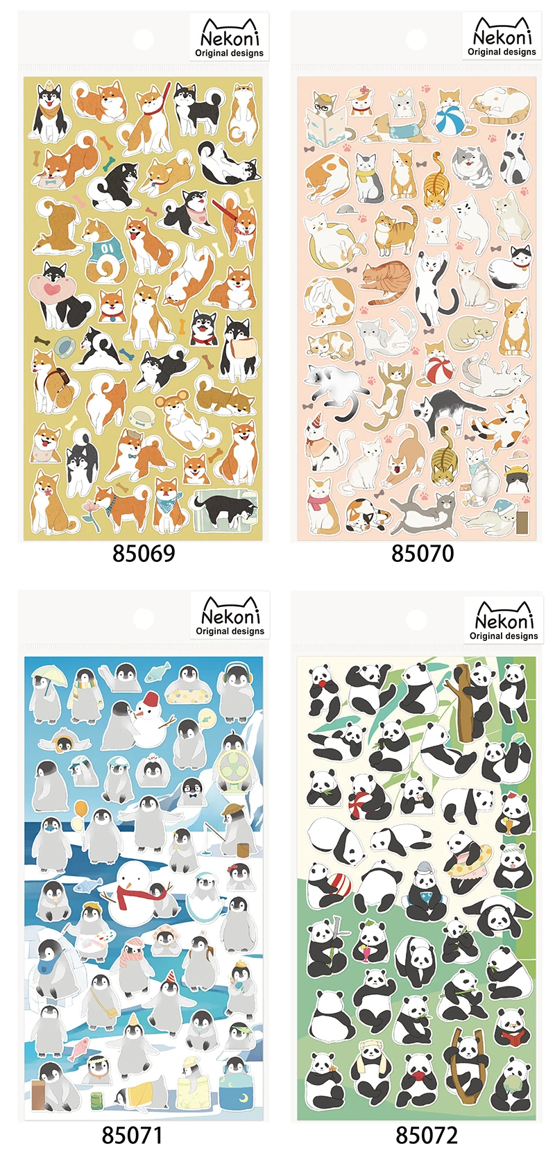 Nekoni PVC Animal Sticker Sheet Penguin Puppy Dog Cat Kitty Panda Puppy Stickers Decal Waterproof Scrapbooking Stickers