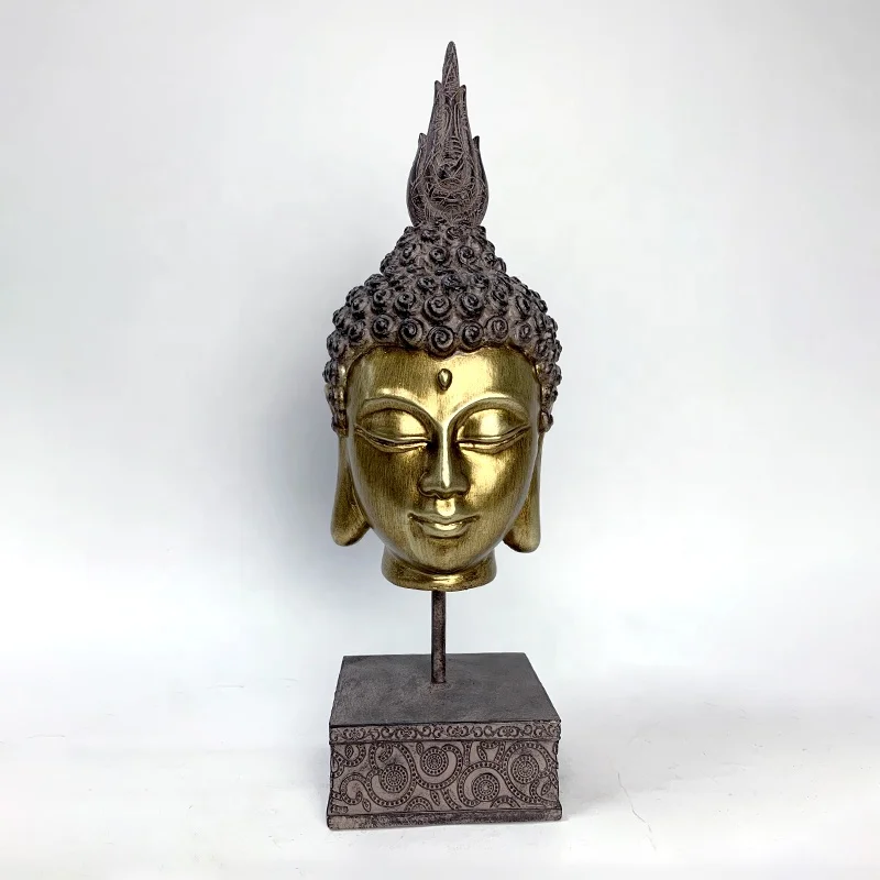 Resin gold buddha head statue  sculpture thailand buddhist items desk decortatio archaize buddha head folk crafts