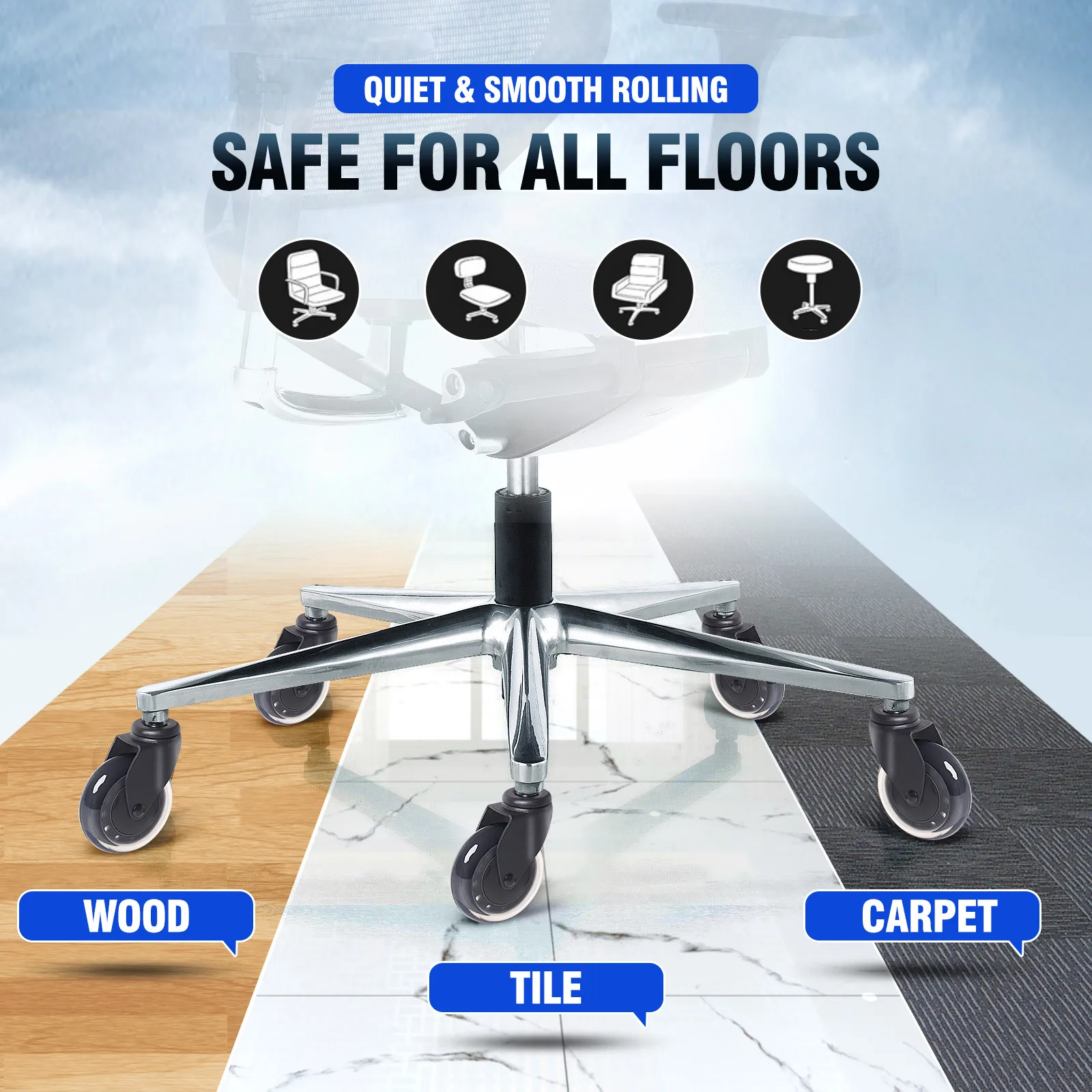 Колеса для роликовых de silla 3 дюймов Heavy Duty компьютерный стол оптовая продажа мебельное колесико-упорные шариковые подшипники офисное кресло-каталка колеса ровный безопасный