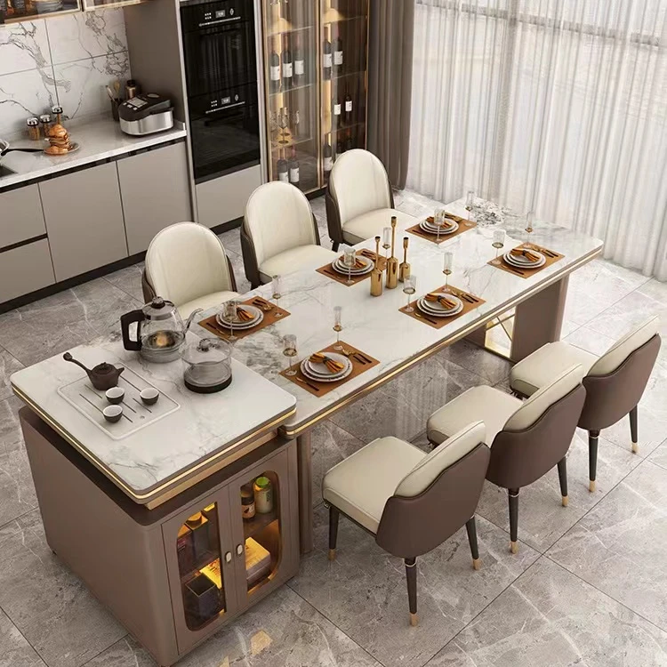 Роскошные современные столы для ресторана, большая плоская простая вилла, высококачественный домашний прямоугольный островный обеденный стул, обеденный стол, набор