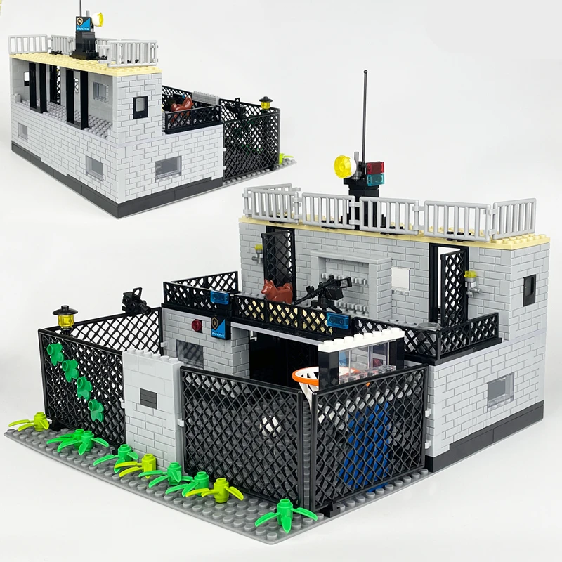 NEW Militarys Scene Prison Jail Sea Prisoner Police Station Wire Mesh Cage Basketball Stands Building Blocks Model Sets Bricks