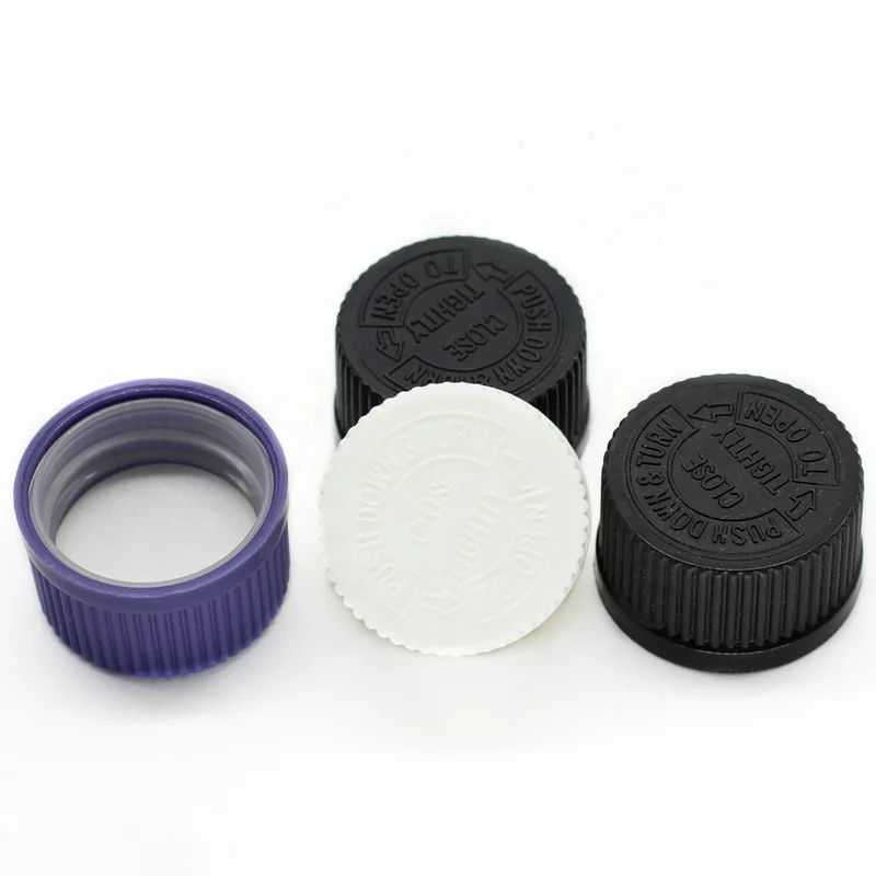 28mm white black child resistant bottle cap for 8oz 240ml boston glass bottle