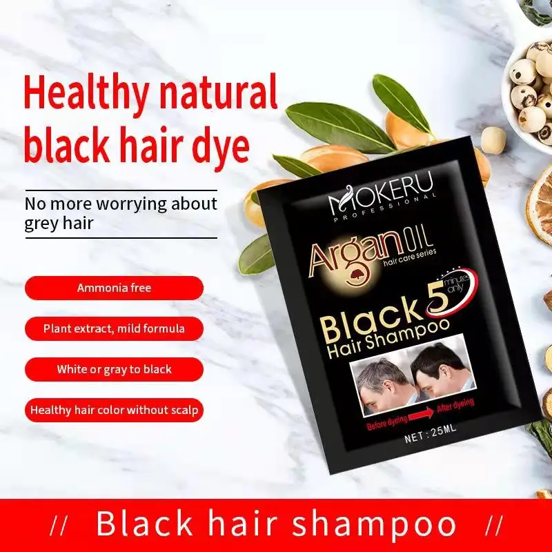 Hot Sale 5 Mins Instant Fast Dye Black Hair Color Shampoo Herbal 25ml Sachet Ammonia Free Dye Hair Cream Shampoo For Women Men