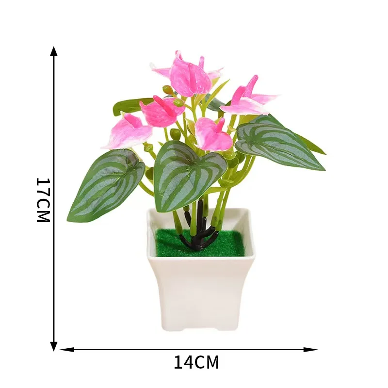 Artificial plant indoor anthurium feel fake flower simulation pot home office decoration small pot tabletop decoration