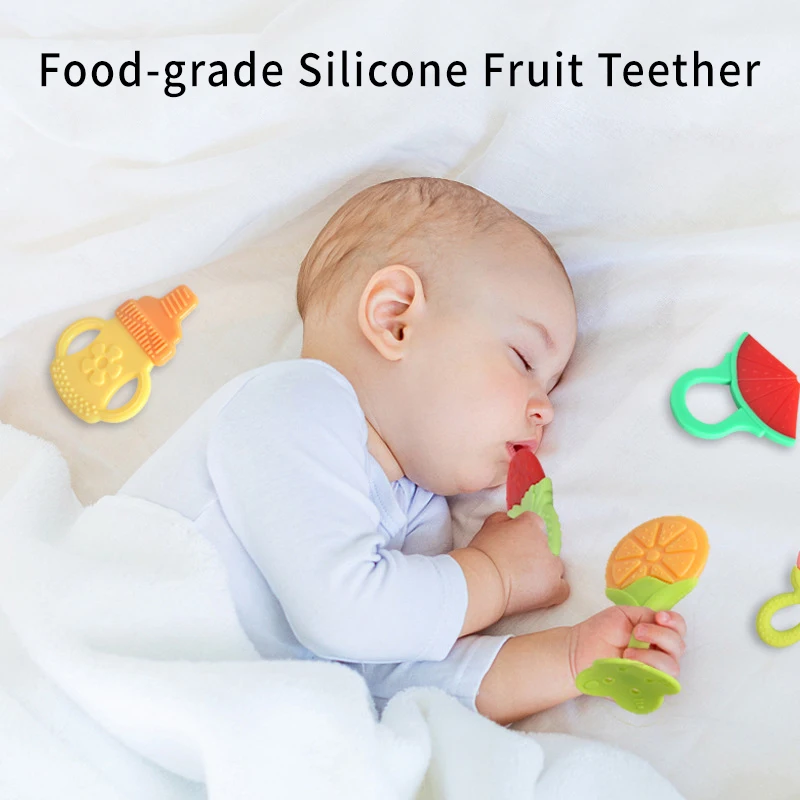 Custom Unisex Baby Soother Chewable and Weaning Molar Silicone Teether Soft Fruit Design Teether Toy for Infants and Toddlers