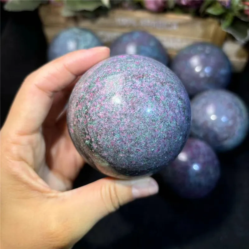 Wholesale Polished Natural Ruby Fuchsite Sphere Strong Flash For Spiritual Healing Home Decoration