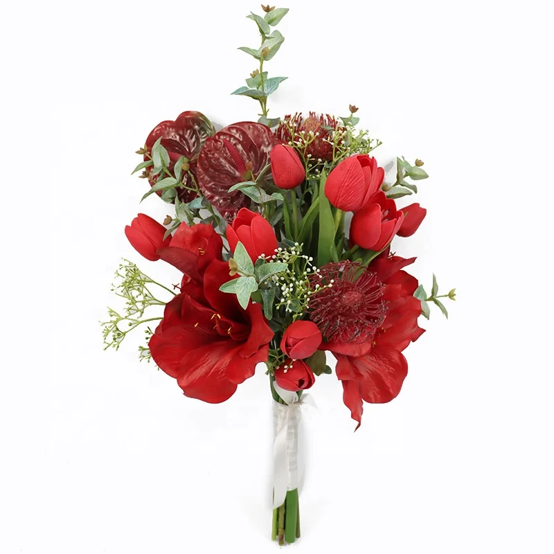 Red Simulation Flower 66cm Amaryllis Orchid Tulip Flamingos Artificial  Wedding Bouquet