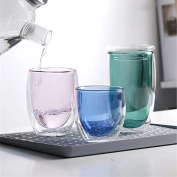High Quality Customized Logo Double Wall Glass Milk Tea Wine Coffee Cup
