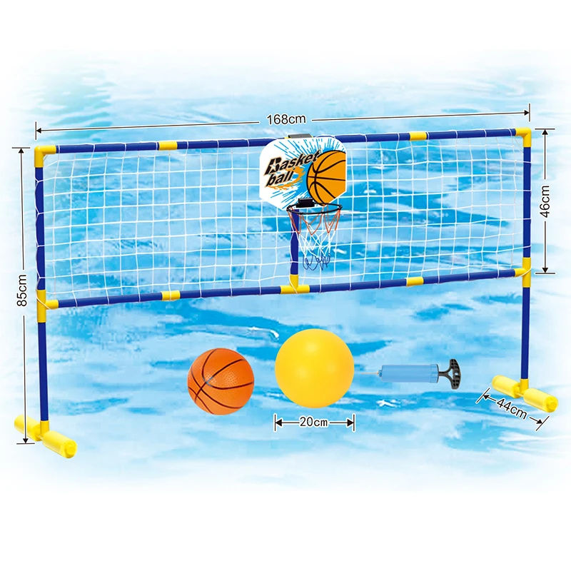 2 in 1 water game toys set soccer goal basketball goal with basketball volleyball water ball water polo for kids
