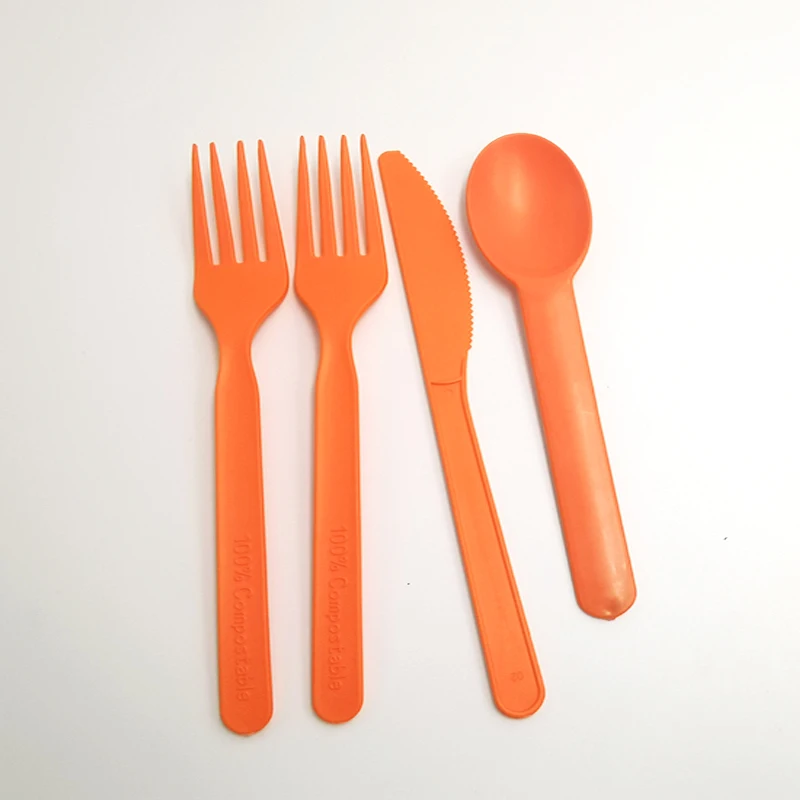 fancy custom  plastic biodegradable PLA disposable knife fork spoon flatware cutlery set